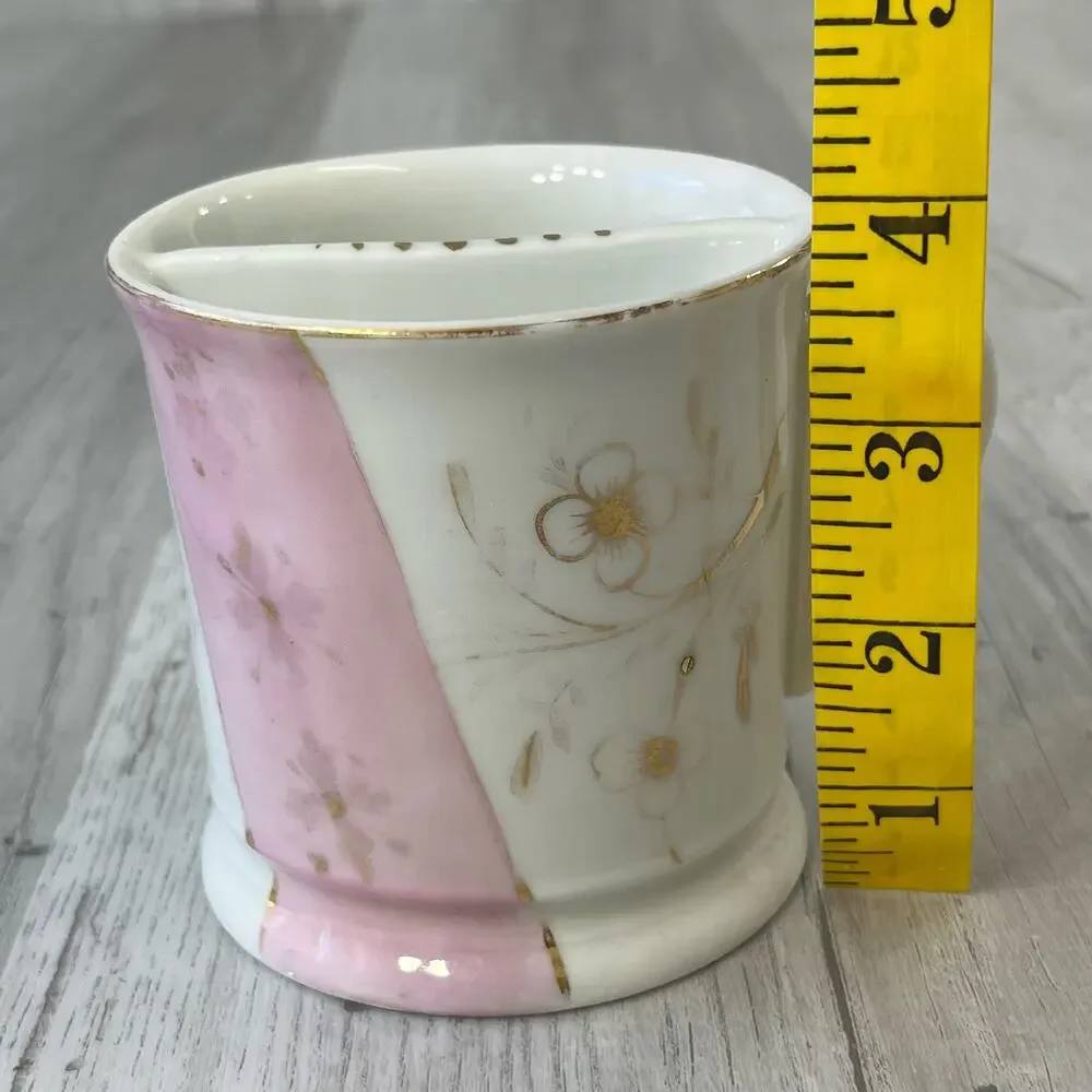 Vintage White Pink Floral Accent Gold Trim Shaving Mug Cup Decor